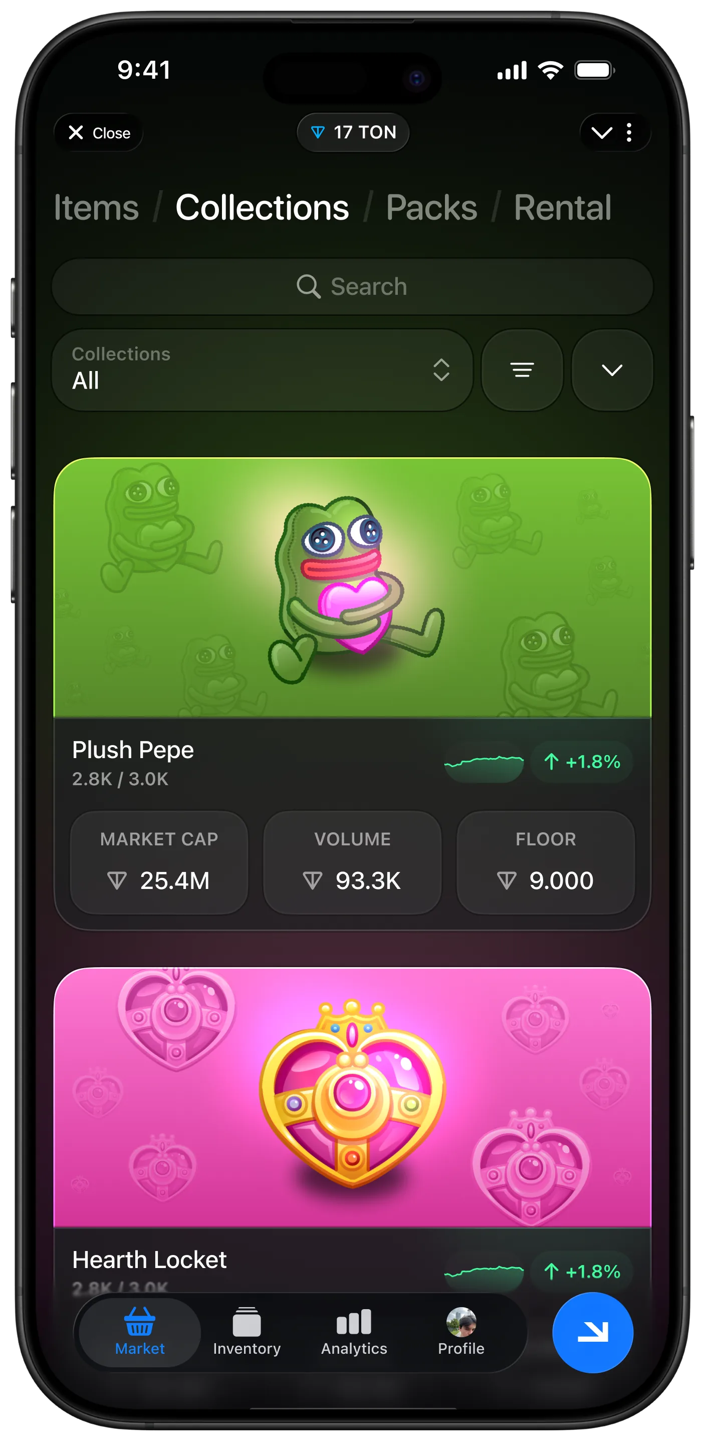 Gettran collections browser with featured digital collectibles