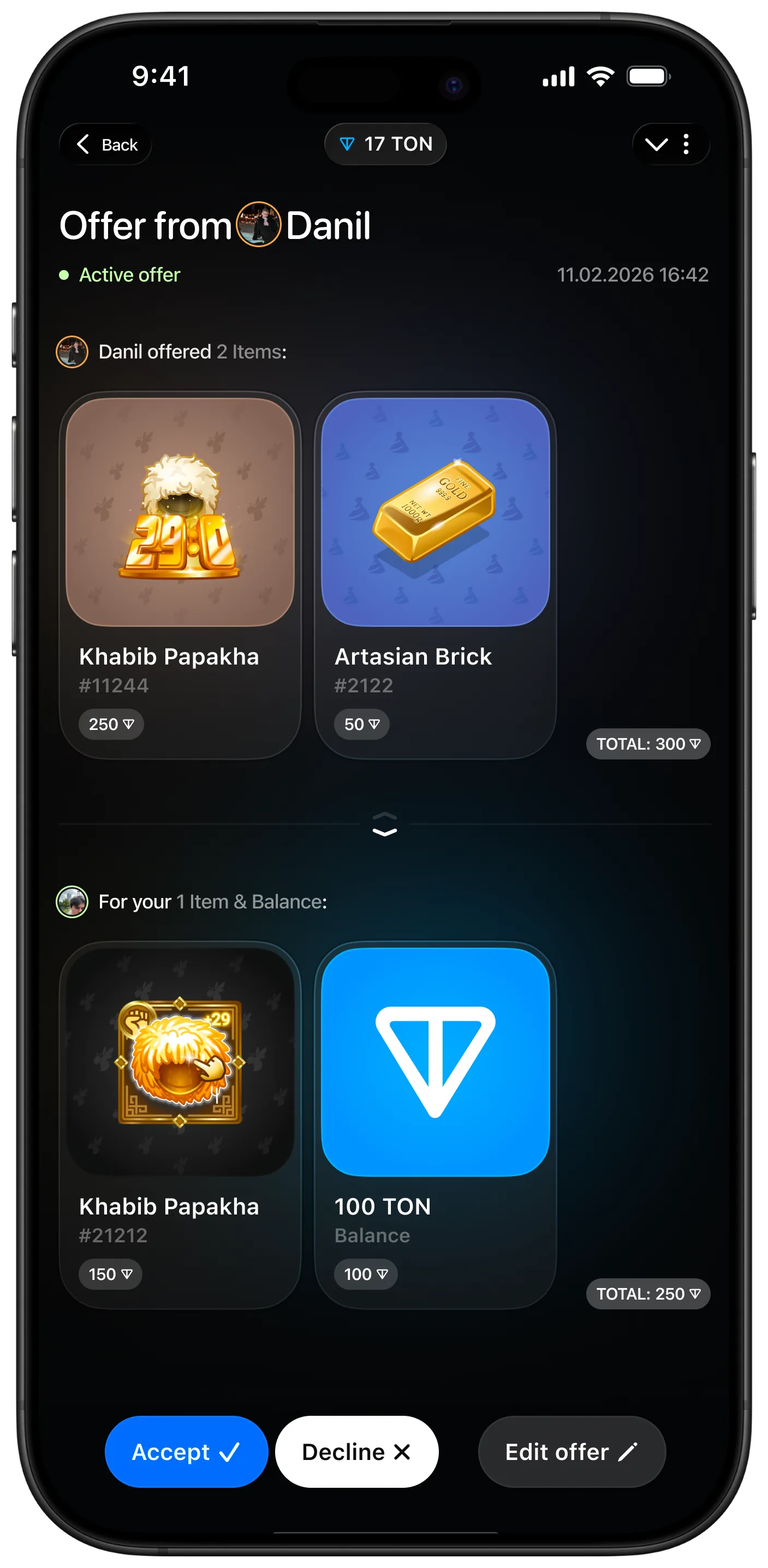Gettran incoming offer with accept, decline and counter actions